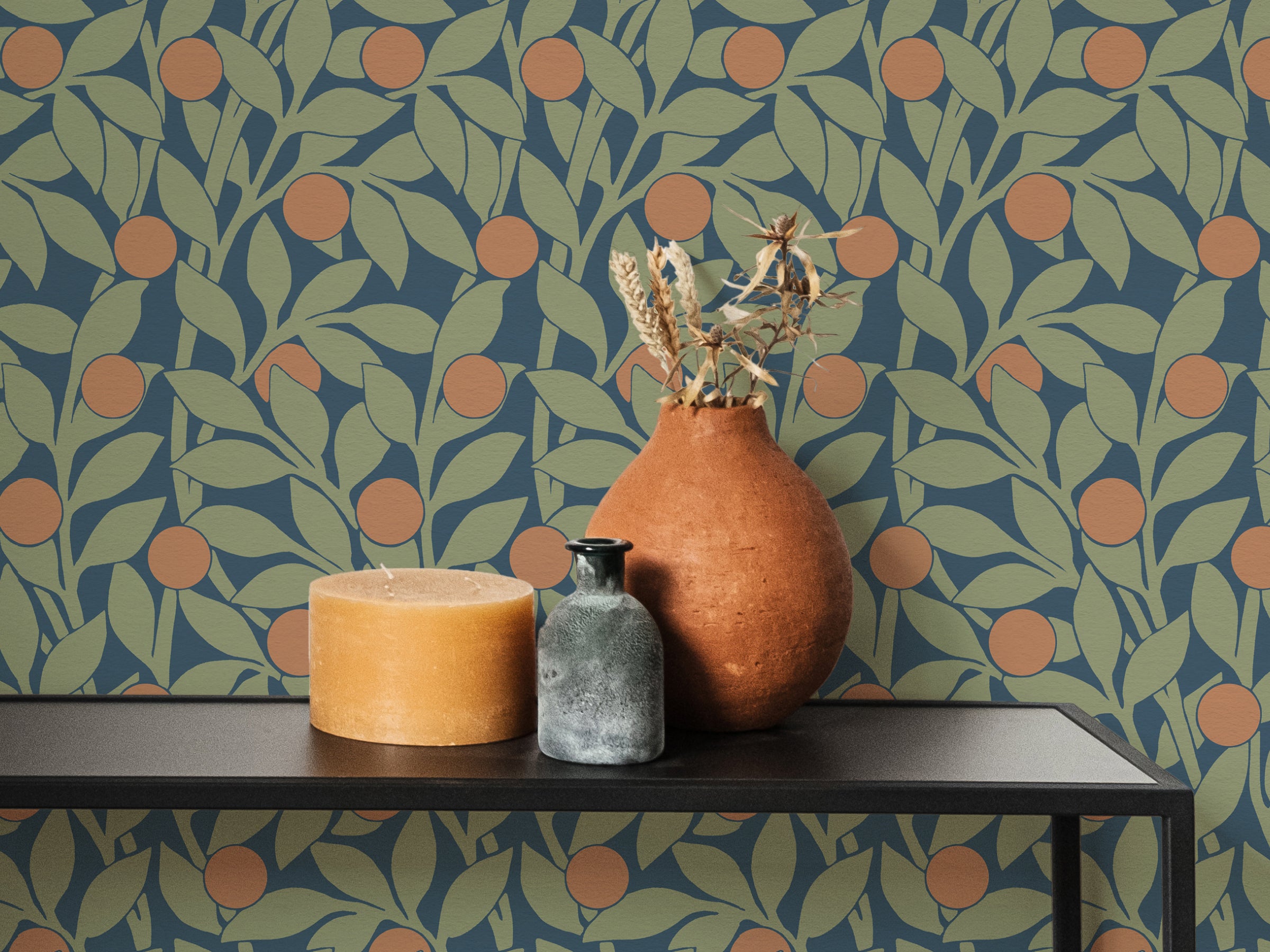 Citrus Grove Navy Sage - Oranges