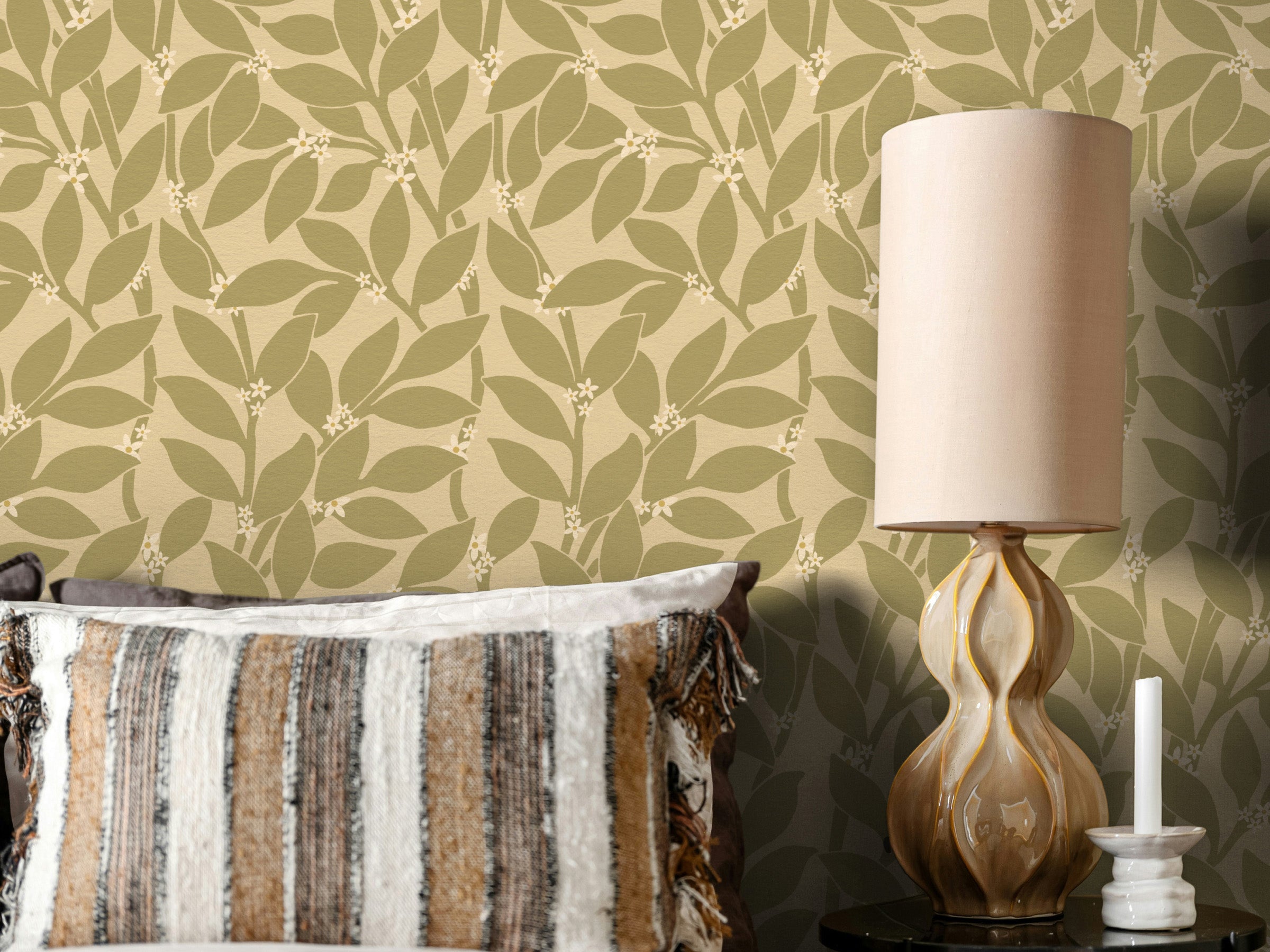 Citrus Grove Olive Green - White flowers