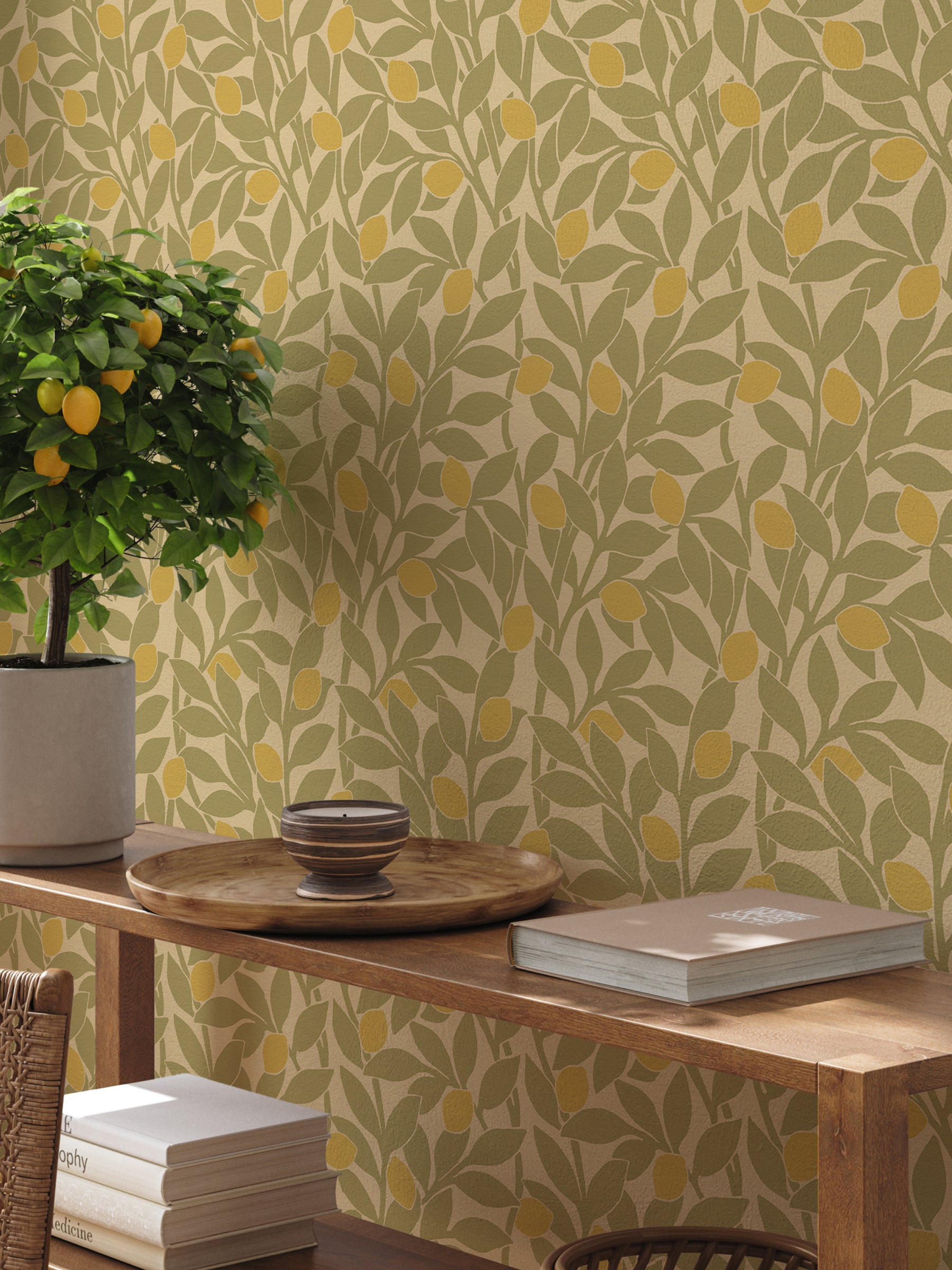 Citrus Grove Olive Green - Lemons