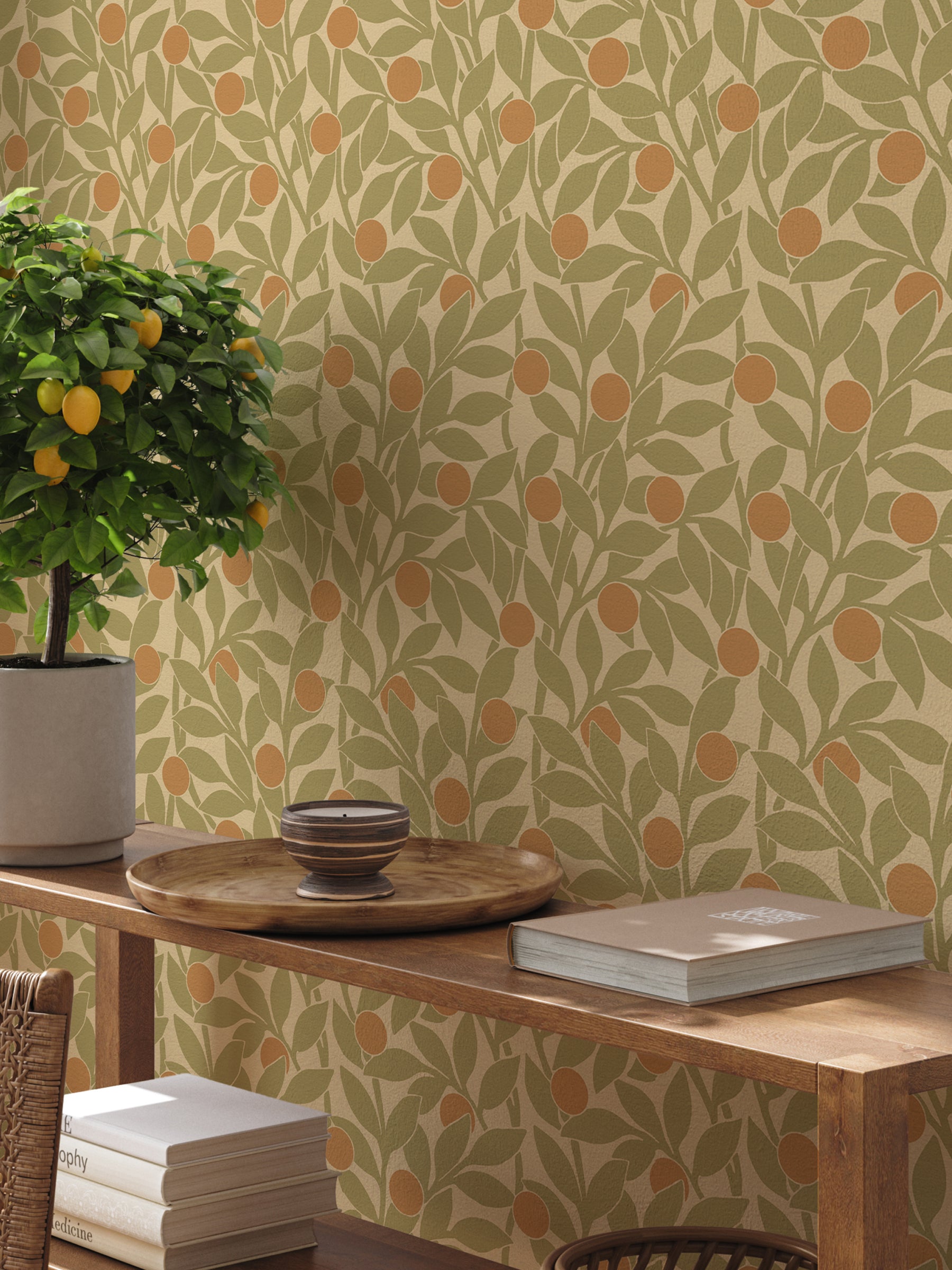 Citrus Grove Olive Green - Oranges
