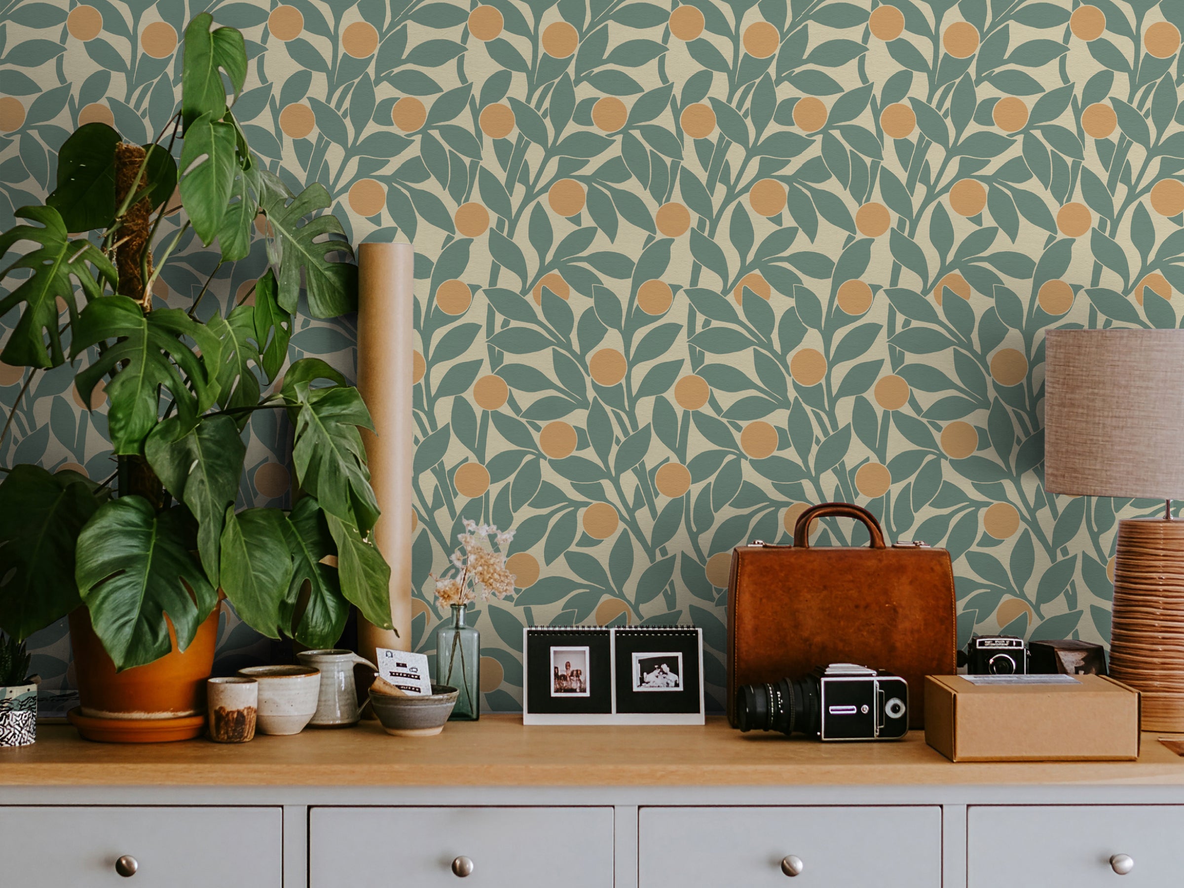 Citrus Grove Pine Green - Oranges