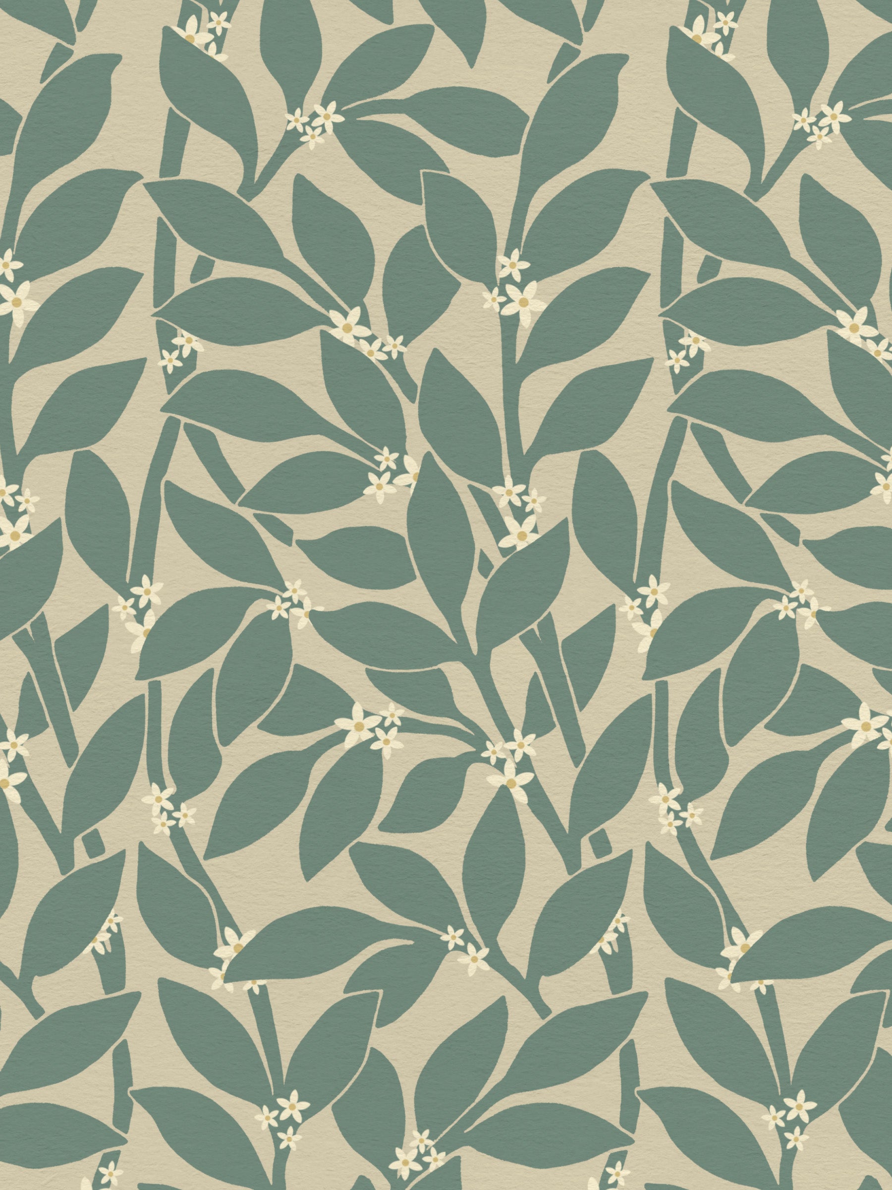 Citrus Grove Pine Green - White flowers