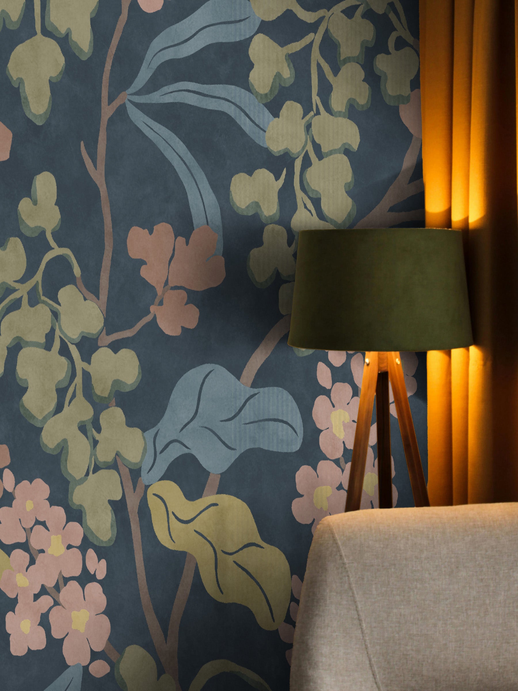 Fiori Mural - Navy Bloom