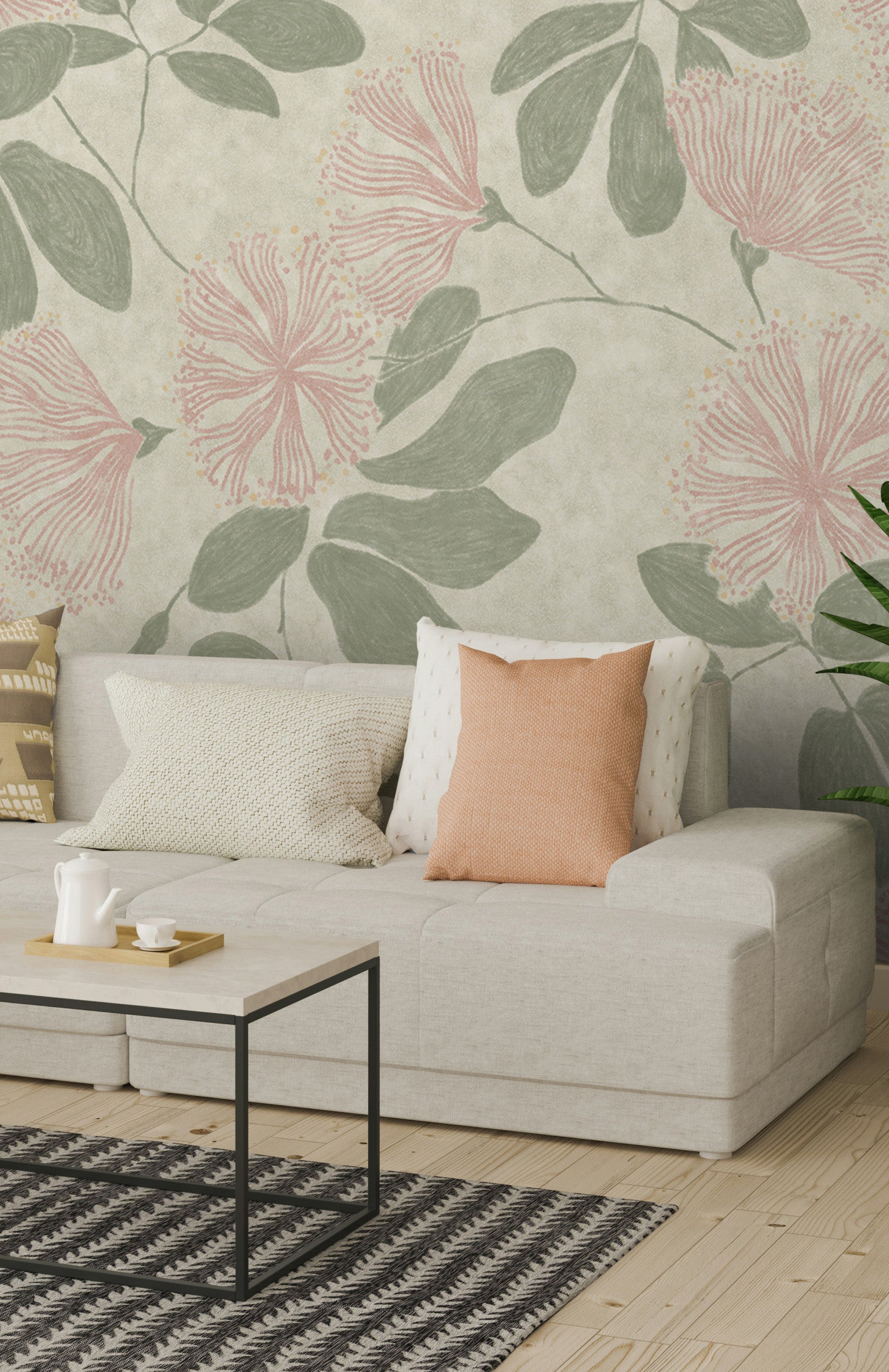 Passion Flower Mural - Whisper Blush