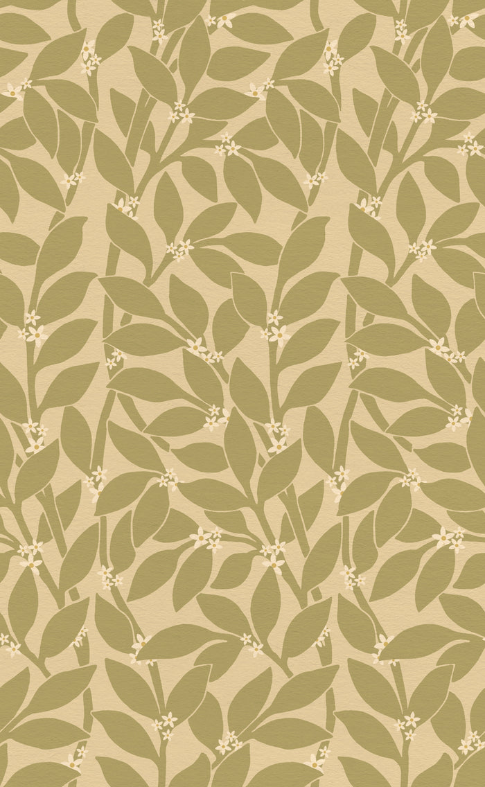 Citrus Grove Olive Green - White flowers