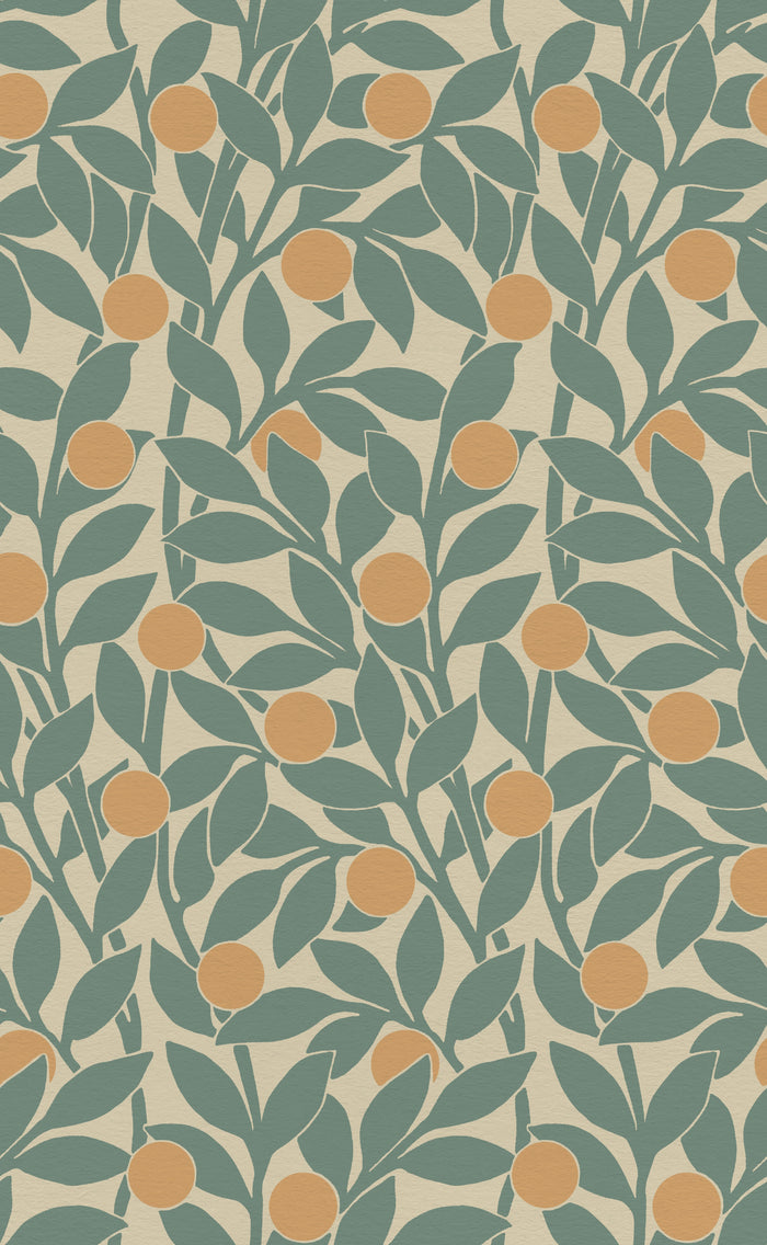 Citrus Grove Pine Green - Oranges