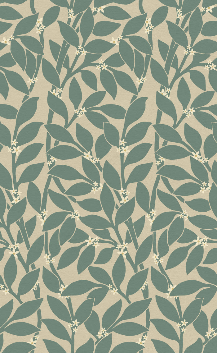 Citrus Grove Pine Green - White flowers