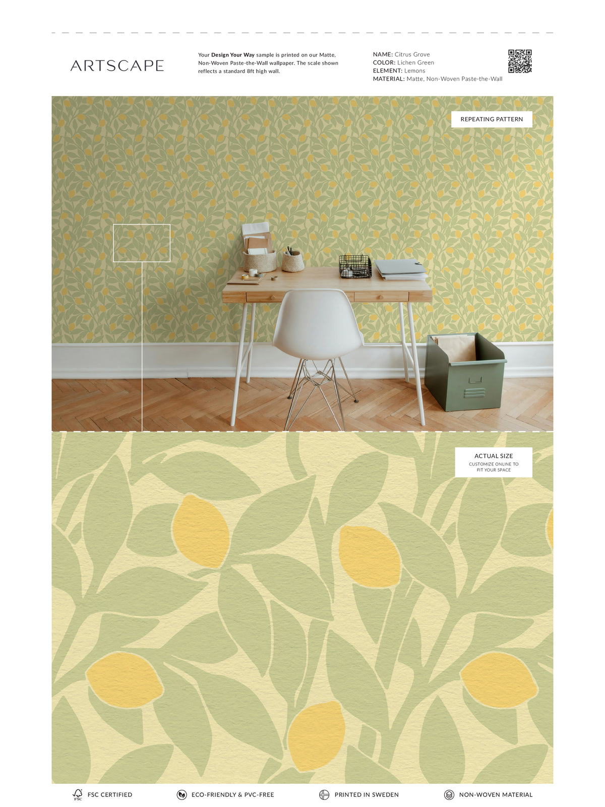 Citrus Grove Lichen Green - Lemons