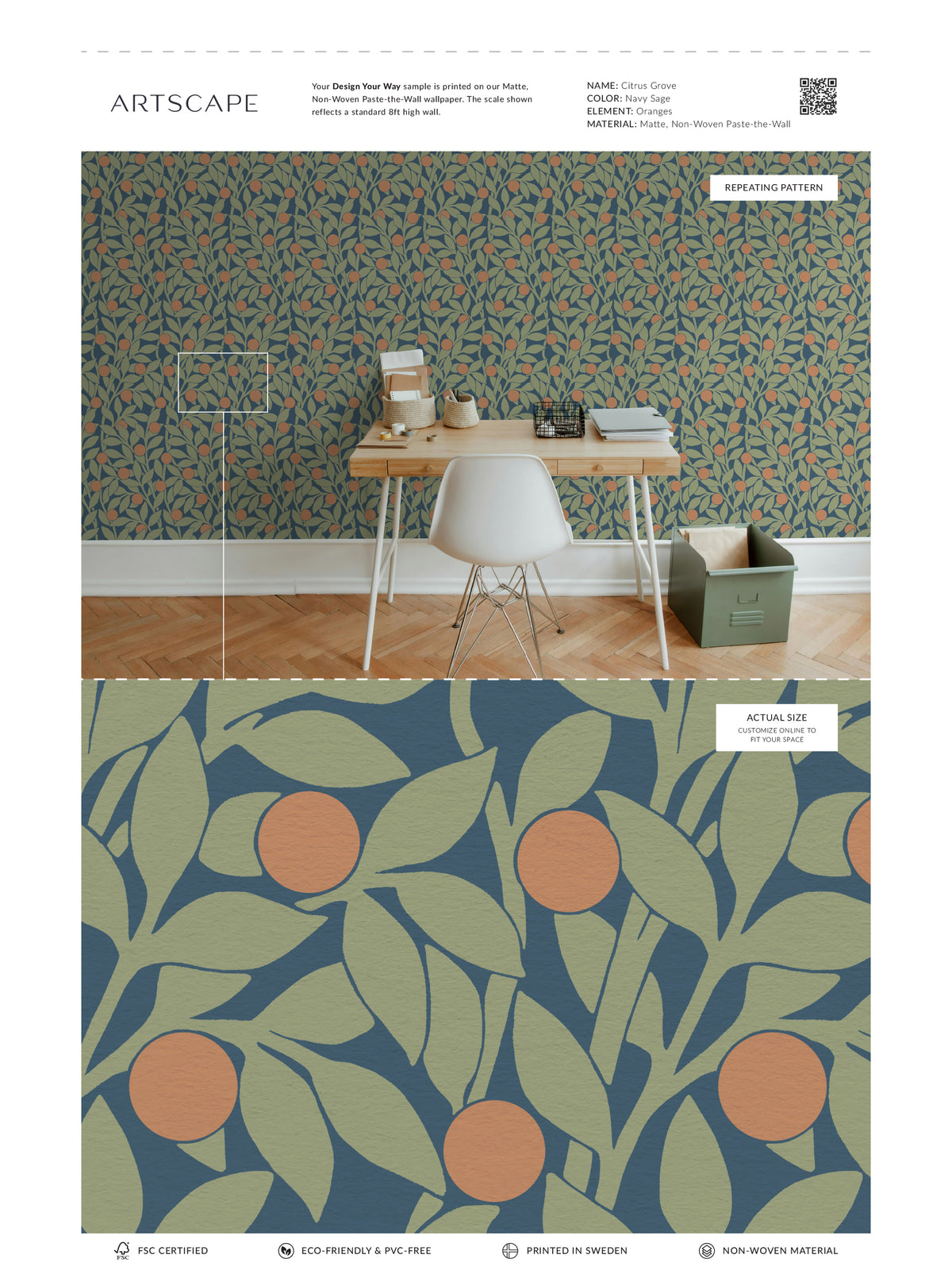 Citrus Grove Navy Sage - Oranges