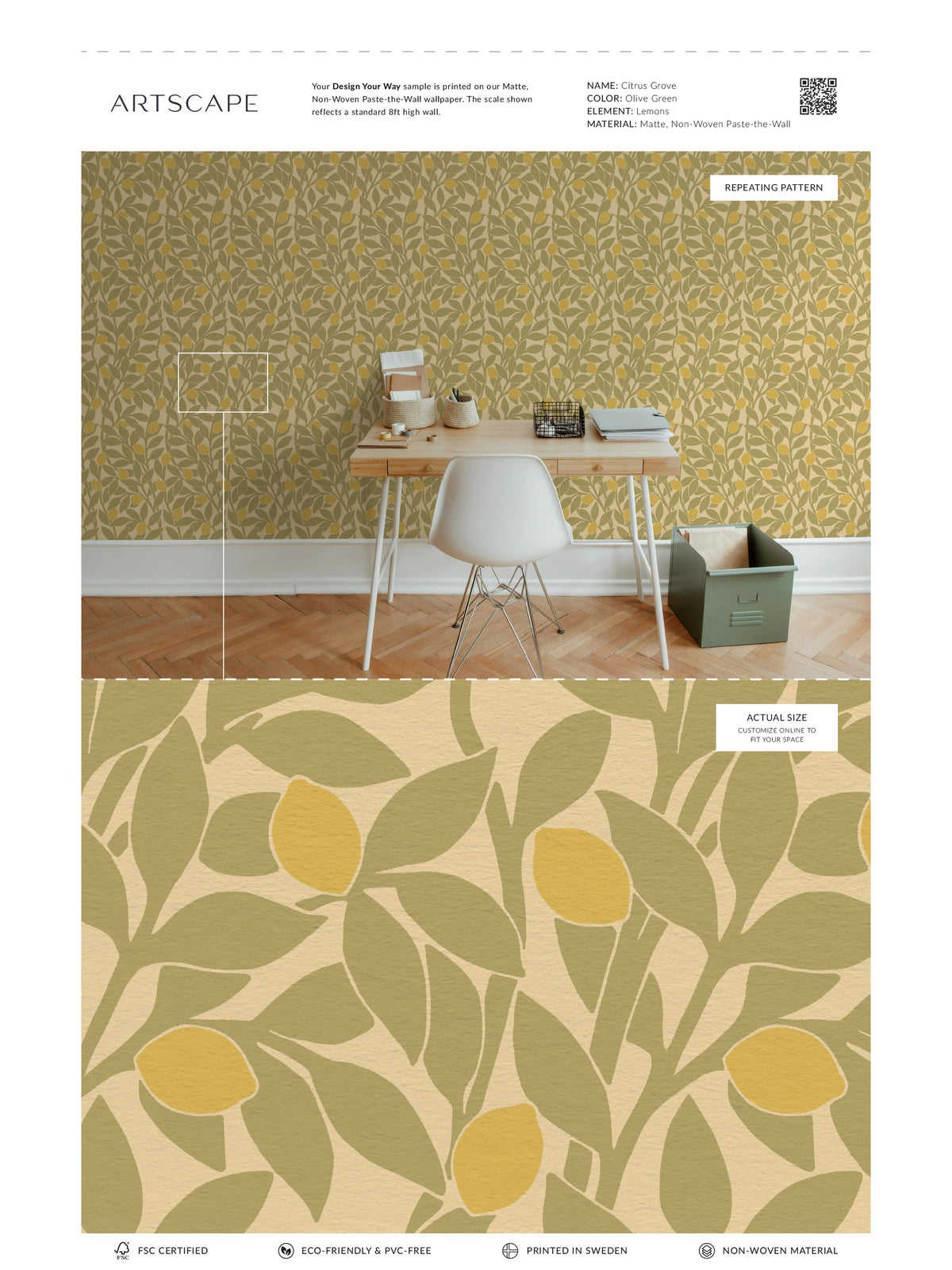 Citrus Grove Olive Green - Lemons