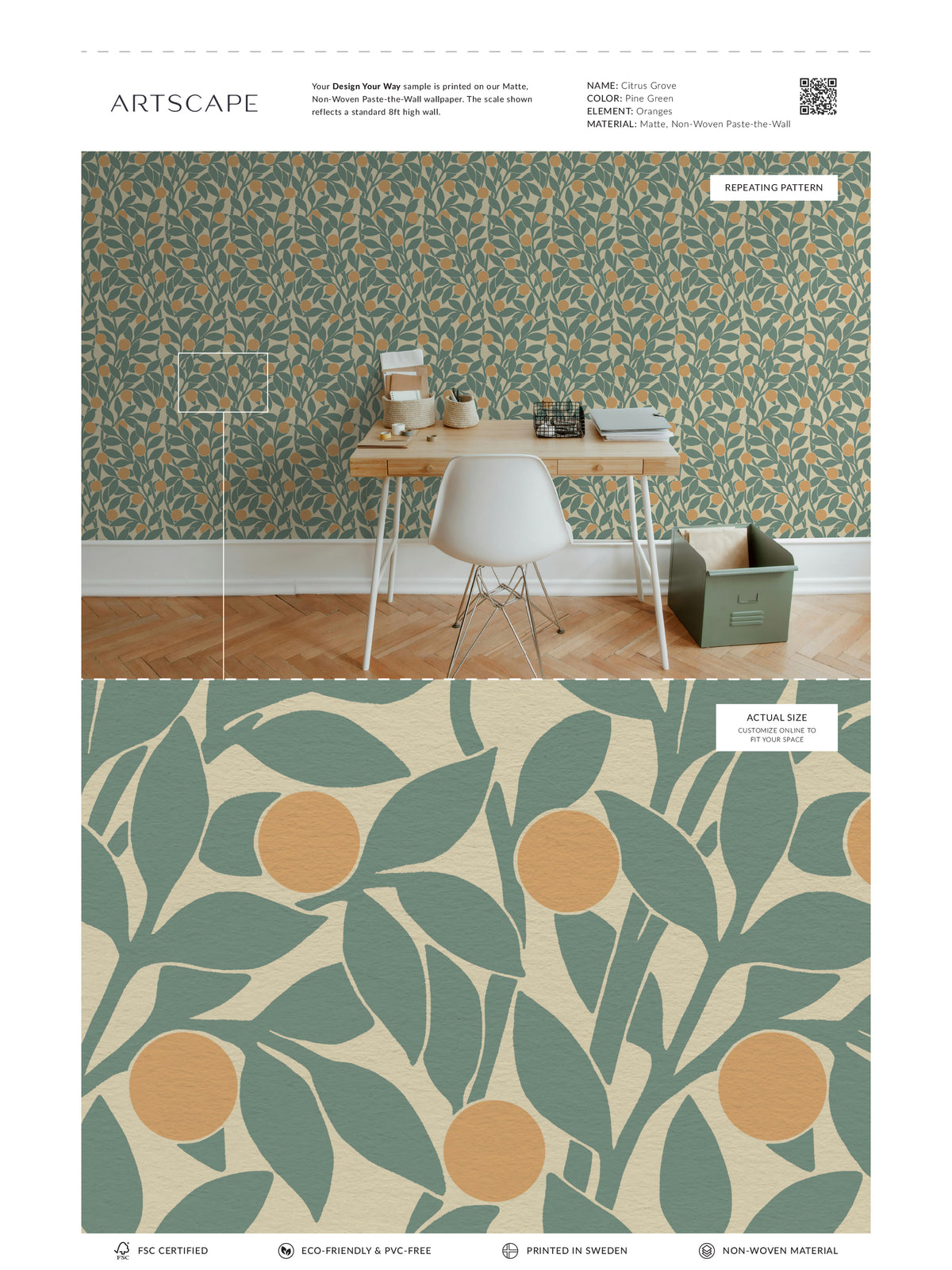 Citrus Grove Pine Green - Oranges