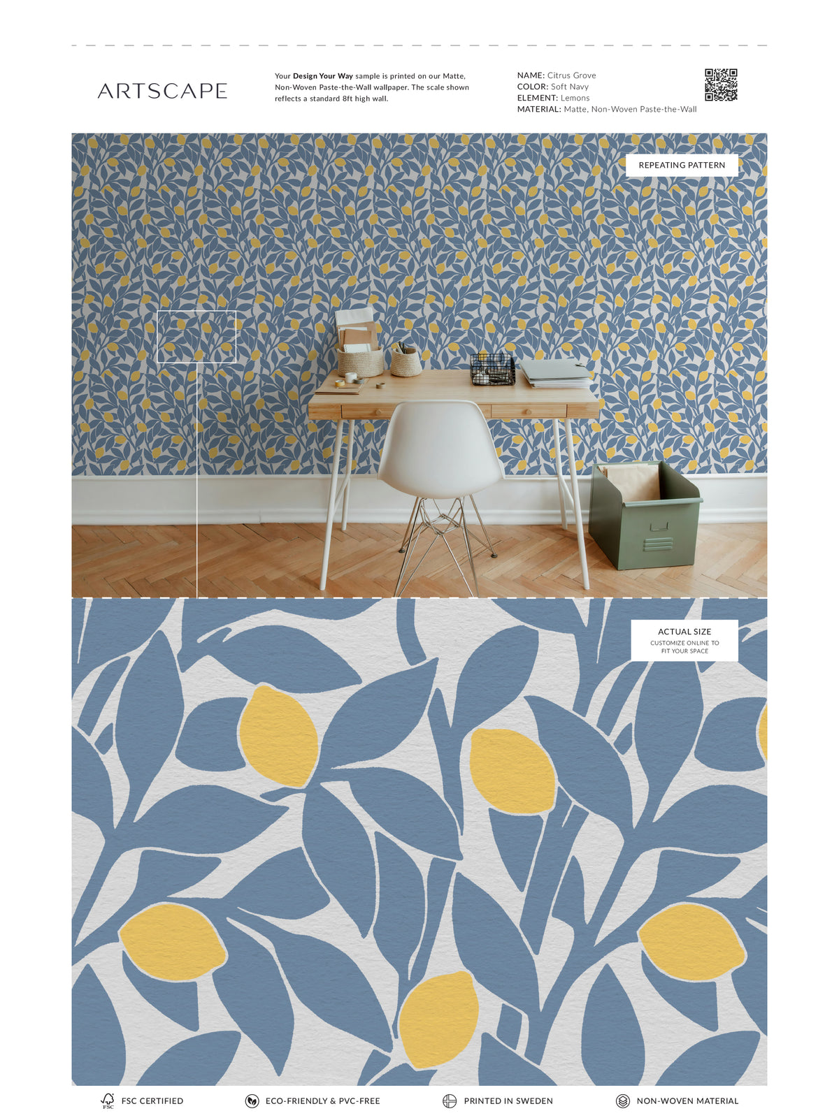 Citrus Grove Soft Navy - Lemons