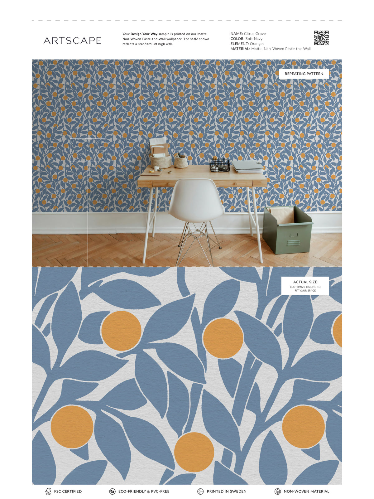 Citrus Grove Soft Navy - Oranges