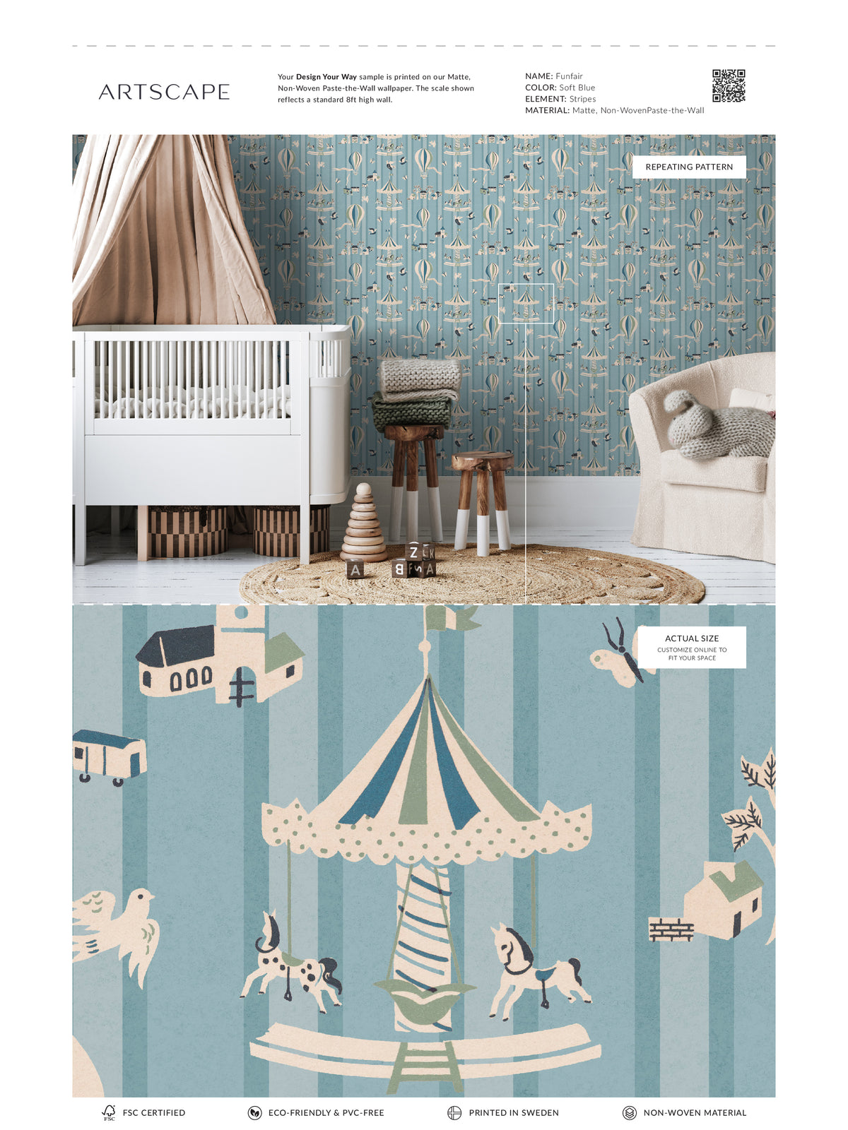 Funfair Soft Blue - Stripes