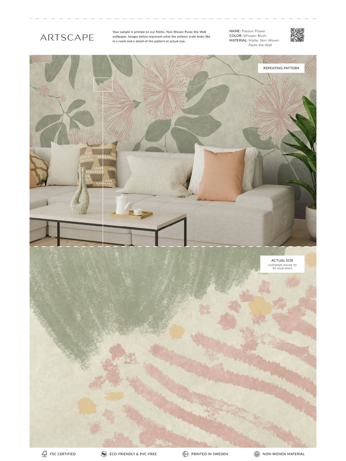 Passion Flower Mural - Whisper Blush